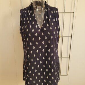 CAbi Memento Blouse Navy & White #3435 size Small